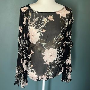 LUCKY BRAND - Sheer Floral Ruffle detail Blouse- Size Small